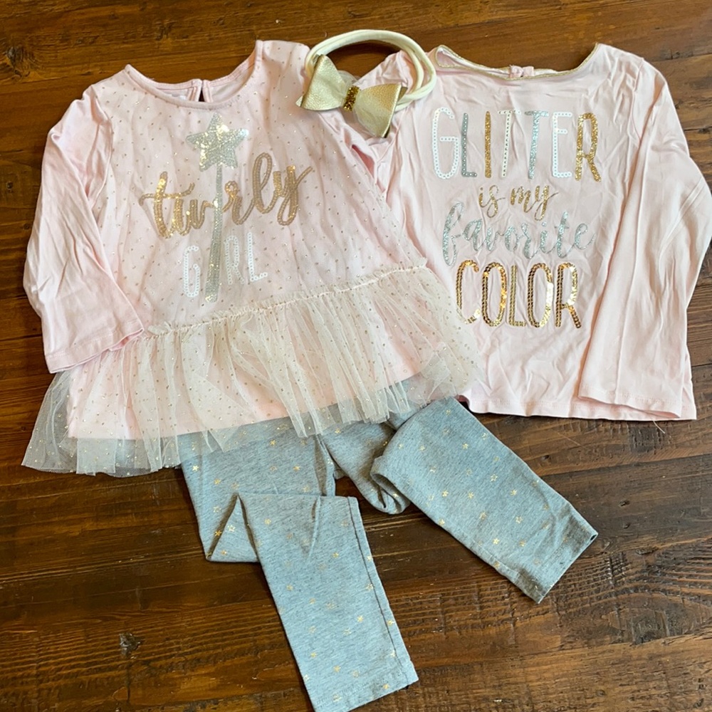 24m-2T interchangeable pant set with golden leather headband